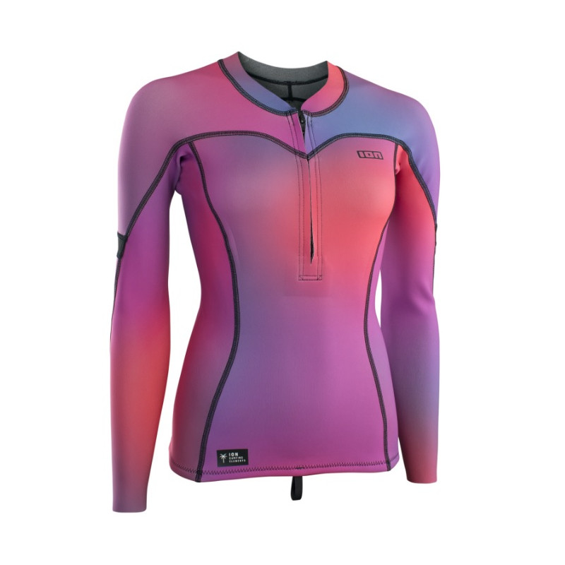 Lycra Femme Top Neo Zip ION LS manches Longues 1.5 mm Pink Gradient